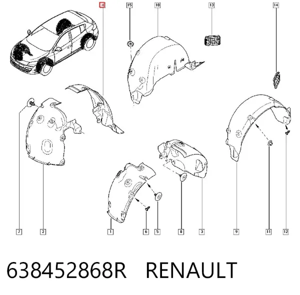 Nadkole błotnika przedniego prawe tylne 638452868R Renault (RVI)