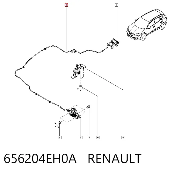 Linka otwierania maski 656204EH0A Renault (RVI)
