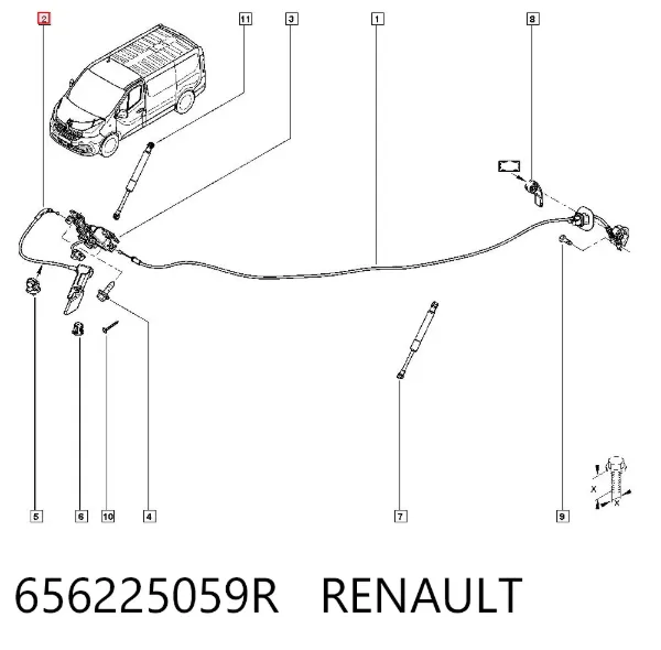 Linka otwierania maski przednia 656225059R Renault (RVI)