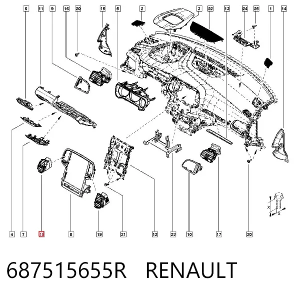 Kratka wentylacji wnętrza na "torpedo" 687515655R Renault (RVI)