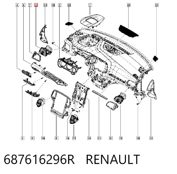 Kratka wentylacyjna kabiny na "torpedo" lewa 687616296R Renault (RVI)