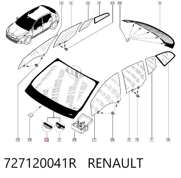Szyba przednia 727120041R Renault (RVI)