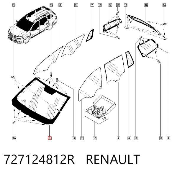 Szyba przednia 727124812R Renault (RVI)