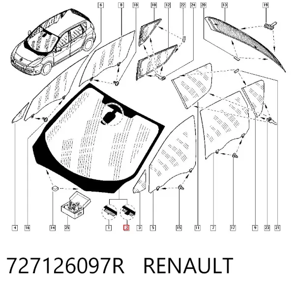 Szyba przednia 727126097R Renault (RVI)