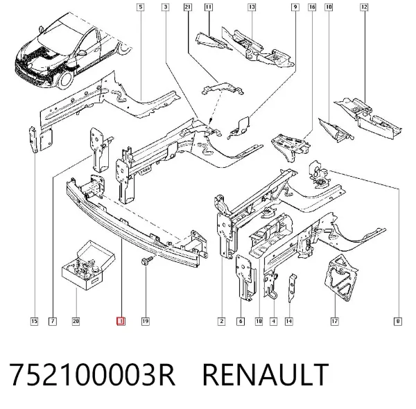 Wzmocnienie zderzaka przedniego 752100003R Renault (RVI)