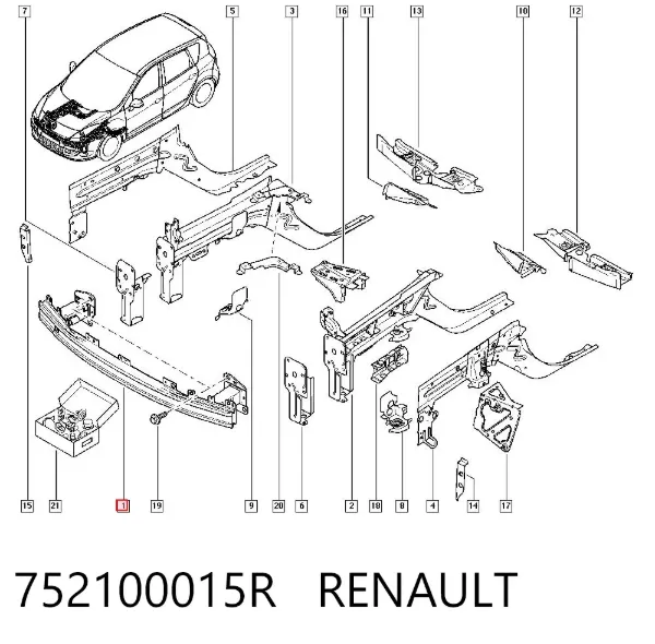 Wzmocnienie zderzaka przedniego 752100015R Renault (RVI)