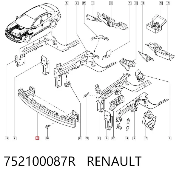 Wzmocnienie zderzaka przedniego Renault Fluence B3