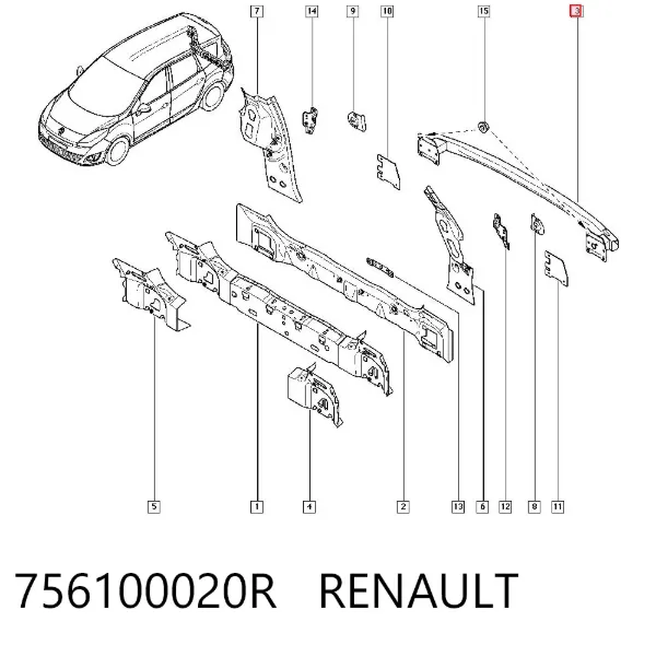 Wzmocnienie zderzaka tylnego Renault Scenic GRAND III