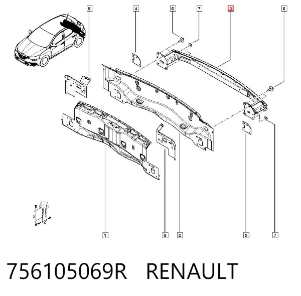 Wzmocnienie zderzaka tylnego 756105069R Renault (RVI)