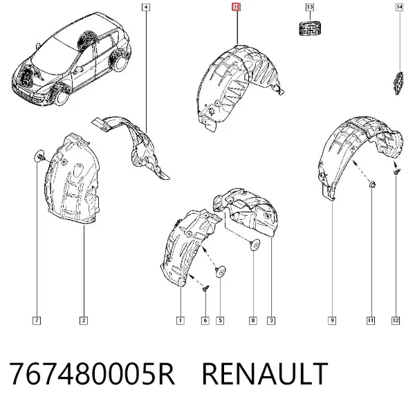 Nadkole błotnika tylnego prawe 767480005R Renault (RVI)