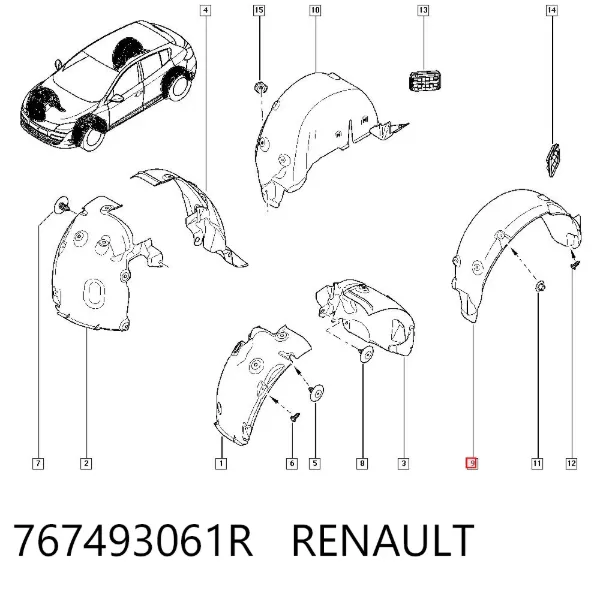 Nadkole błotnika tylnego lewe 767493061R Renault (RVI)