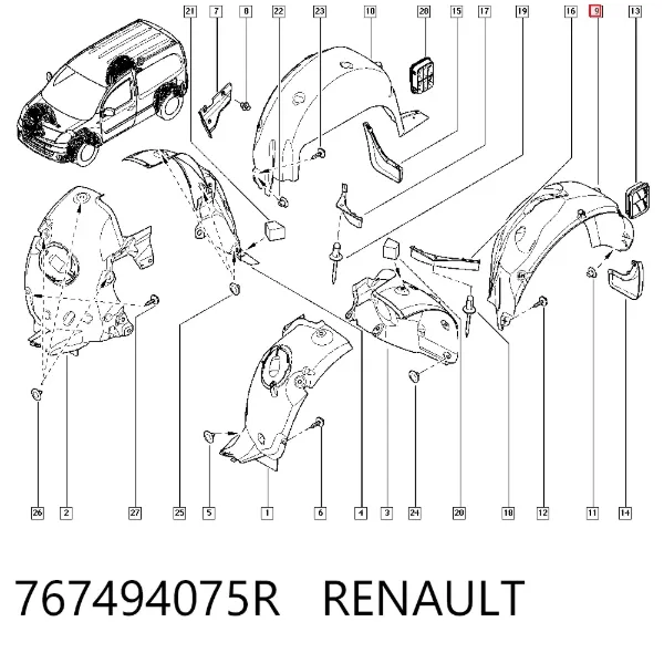 Nadkole błotnika tylnego lewe 767494075R Renault (RVI)