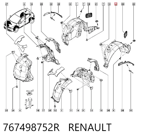 Nadkole błotnika tylnego lewe 767498752R Renault (RVI)
