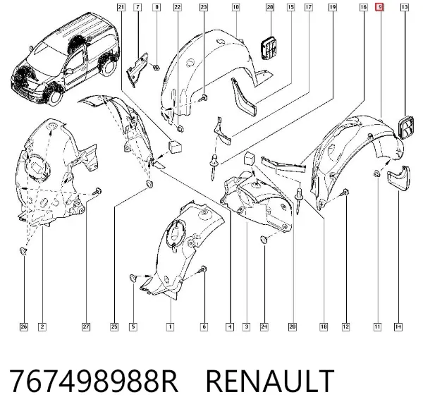 Nadkole błotnika tylnego lewe 767498988R Renault (RVI)