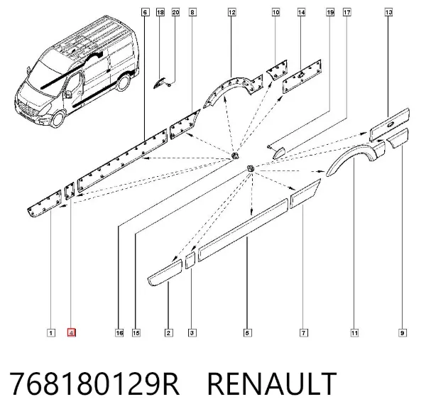 Listwa ochronna drzwi przednich prawych 768180129R Renault (RVI)