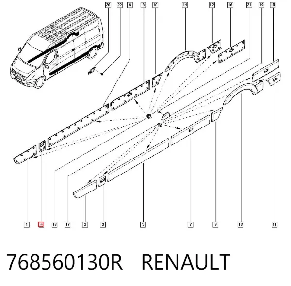 Nakładka słupka nadwozia zewnętrzna środkowa prawa 768560130R Renault (RVI)