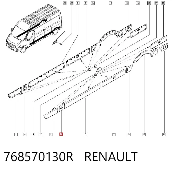 Nakładka słupka nadwozia zewnętrzna środkowa lewa 768570130R Renault (RVI)
