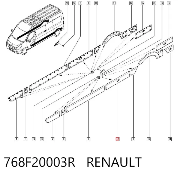Nakładka błotnika tylnego lewego 768F20003R Renault (RVI)