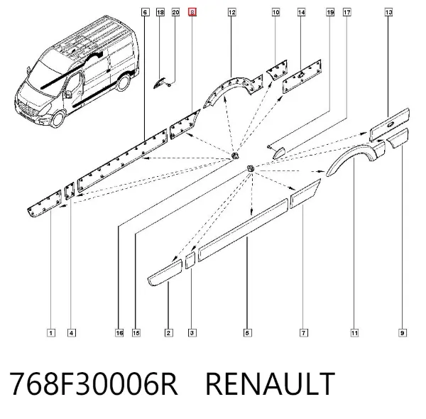 Listwa ochronna błotnika tylnego prawego 768F30006R Renault (RVI)