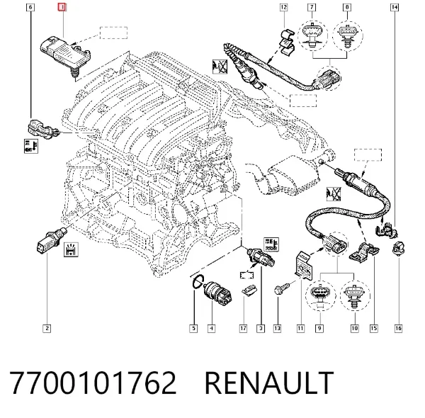 Czujnik ciśnienia w kolektorze ssącym, MAP 7700101762 Renault (RVI)