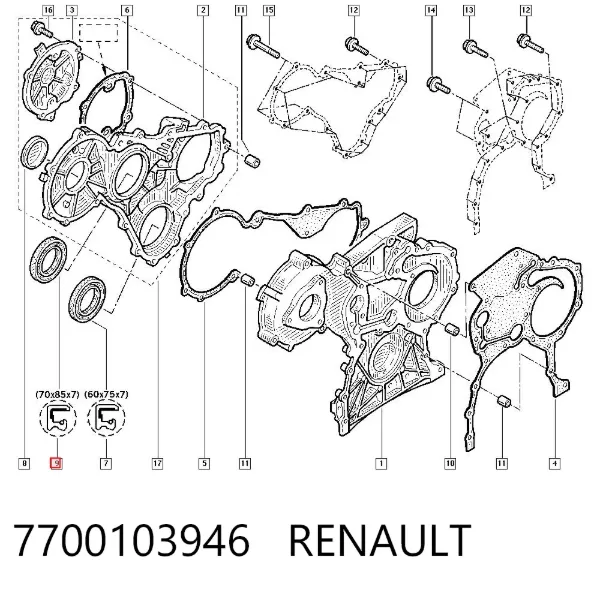 Uszczelniacz pośredniego (wyrównoważającego) wału silnika 7700103946 Renault (RVI)