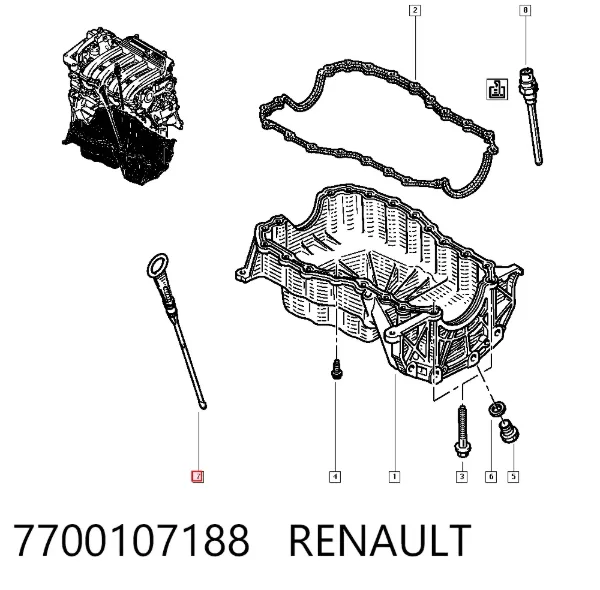 Bagnet poziomu oleju w silniku 7700107188 Renault (RVI)