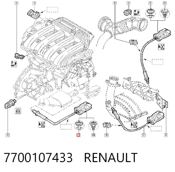 Sonda lambda czujnik tlenu po katalizatorze 7700107433 Renault (RVI)