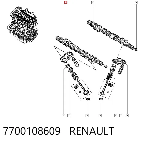 Wał rozrządu silnika ssący, dolotowy 7700108609 Renault (RVI)
