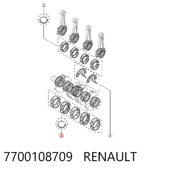 Panewki główne wału korbowego, zestaw, standardowe (STD) 7700108709 Renault (RVI)