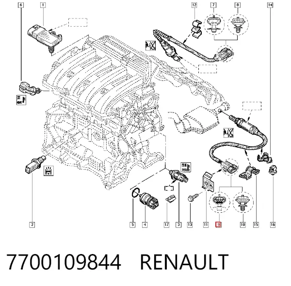Sonda lambda, czujnik tlenu 7700109844 Renault (RVI)