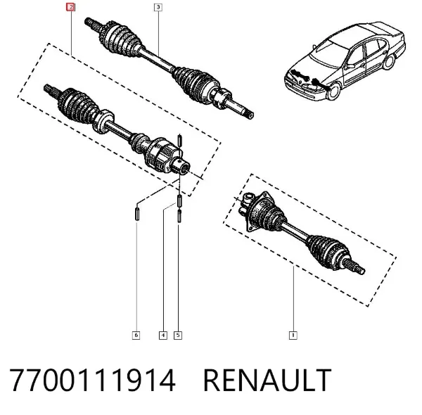 Półoś napędowa przednia prawa 7700111914 Renault (RVI)