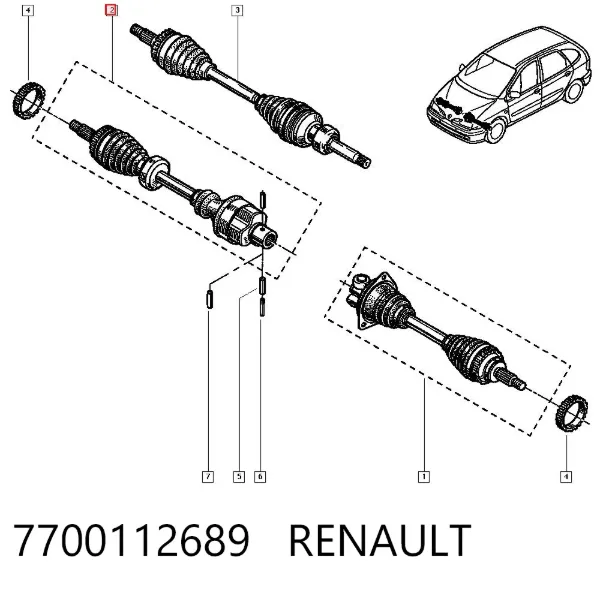 Półoś napędowa przednia prawa 7700112689 Renault (RVI)