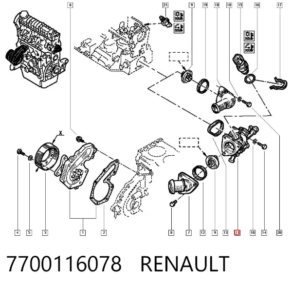 Obudowa termostatu 7700116078 Renault (RVI)