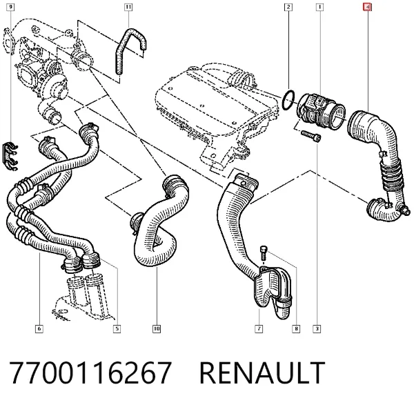 Króciec powietrza, wlot do turbiny (doładowanie) 7700116267 Renault (RVI)