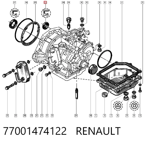 Uszczelniacz półosi prawej mostu przedniego 77001474122 Renault (RVI)