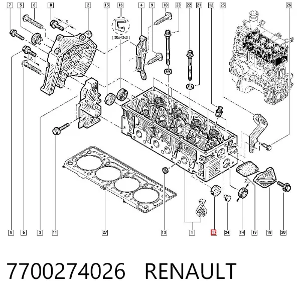 Zaślepka głowicy cylindrów/bloku cylindrów 7700274026 Renault (RVI)