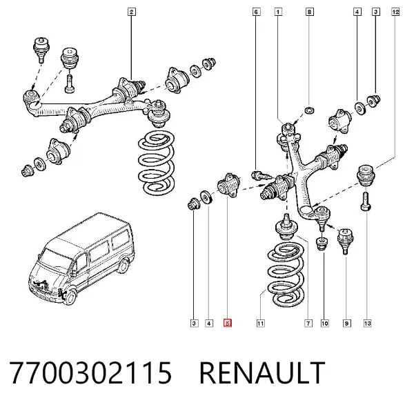 Silentblock przedniego wahacza górnego 7700302115 Renault (RVI)