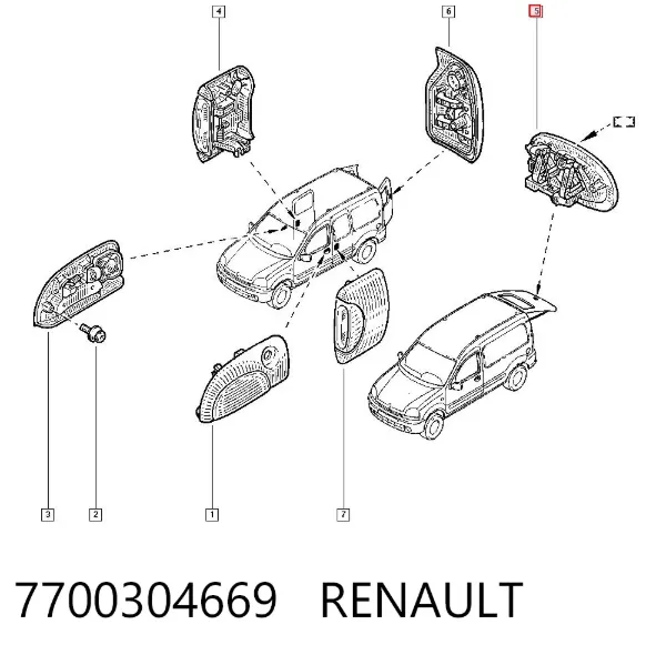 Klamka drzwi tylnych skrzydłowych prawa zewnętrzna 7700304669 Renault (RVI)