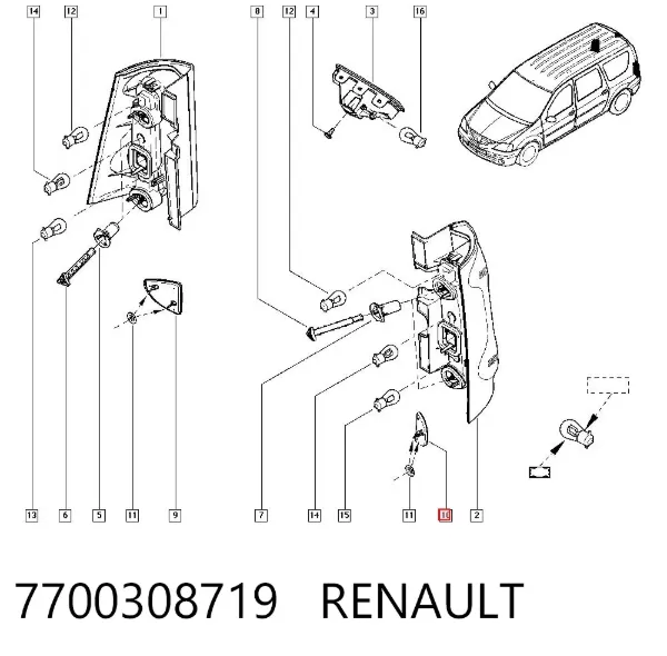 Lampa odblaskowa zderzaka tylnego lewa 7700308719 Renault (RVI)