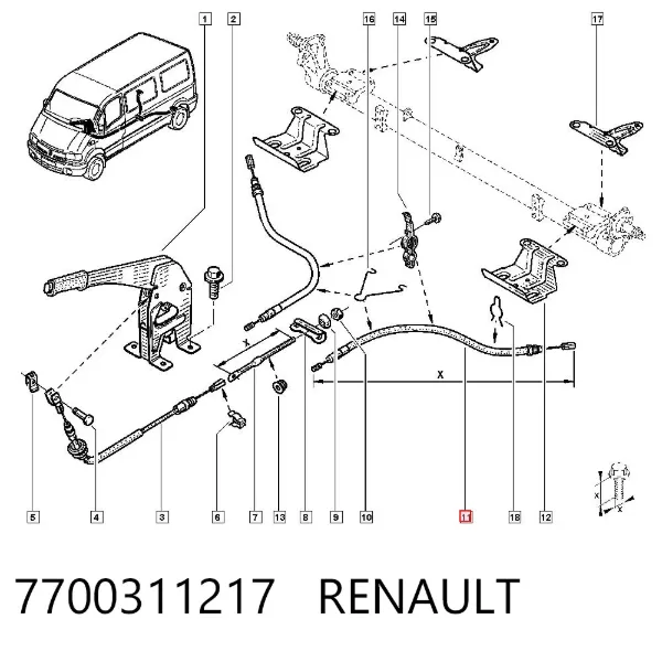 Linka hamulca ręcznego tylna prawa/lewa 7700311217 Renault (RVI)