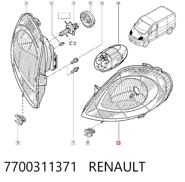 Reflektor lewy 7700311371 Renault (RVI)