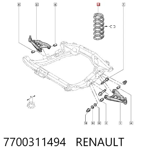 Sprężyna przednia 7700311494 Renault (RVI)
