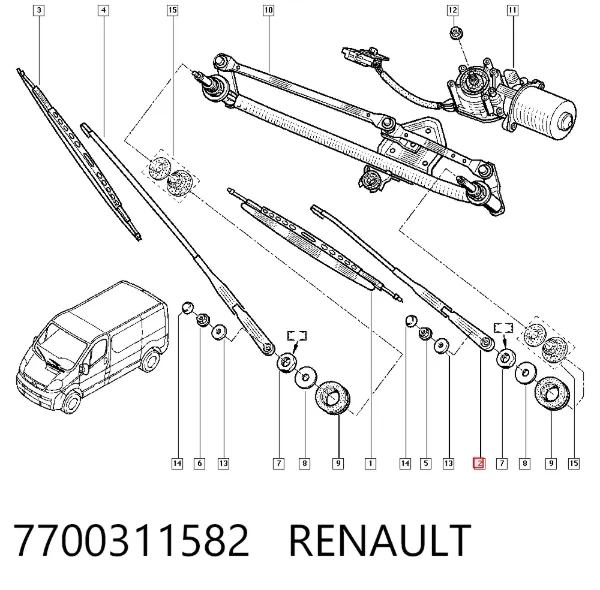 Ramię wycieraczki szyby przedniej 7700311582 Renault (RVI)