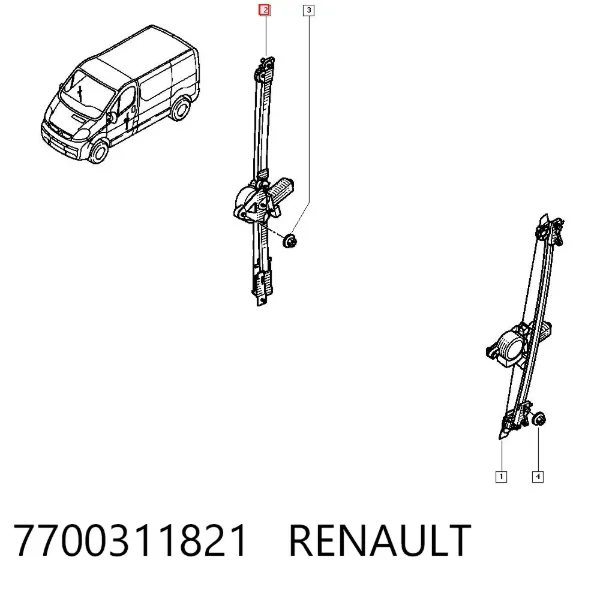 Mechanizm podnoszenia szyby drzwi przednich prawych 7700311821 Renault (RVI)