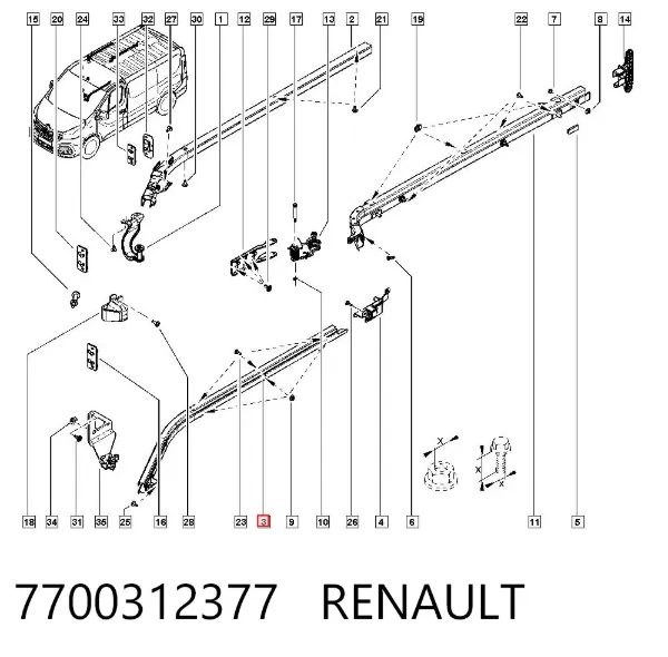 Szyna prowadnicy do drzwi przesuwnych prawa dolna 7700312377 Renault (RVI)