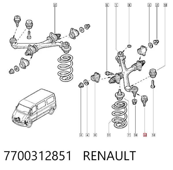 Sworzeń wahacza górny 7700312851 Renault (RVI)
