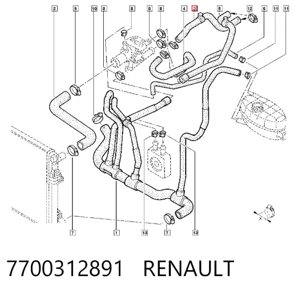 Przewód chłodnicy ogrzewacza (nagrzewnicy), dopływ 7700312891 Renault (RVI)
