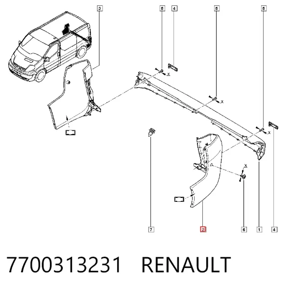 Zderzak tylny, lewa część 7700313231 Renault (RVI)