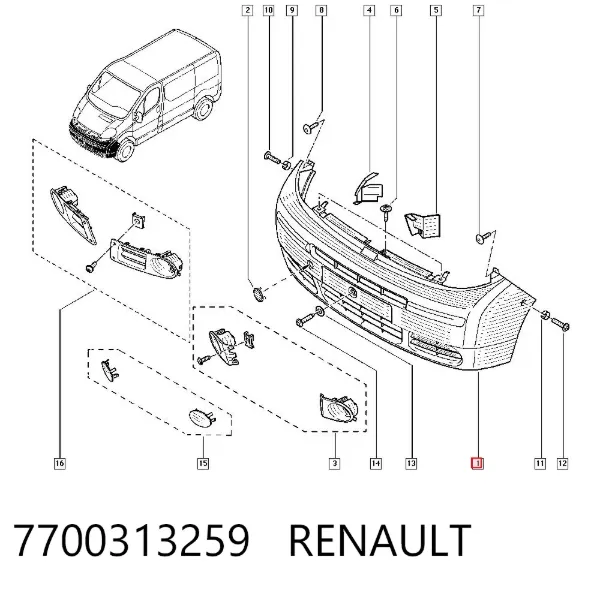 Zderzak przedni 7700313259 Renault (RVI)