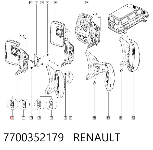 Lusterko wsteczne lewe 7700352179 Renault (RVI)